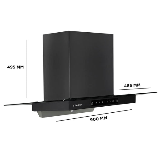 Faber HOOD MERCURY PRO IN HC SC BK BF 90 1200 CMH 90 cm T-Shape 90cm| Touch & Gesture Control| Autoclean| Filterless| Powerful suction | Low Noise Auto Clean Chimney (Wall Mounted, Black)