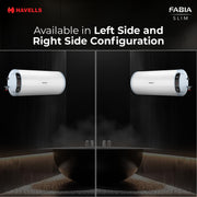 Havells Fabia Slim 15L Horizontal Left Storage Water Heater(Geyser)|Faster Heating|Safer to use|Saves electricity|Anti Rust Tank|Incoloy Element|7 Year Tank Warranty| Free Installation & Flexi Pipes