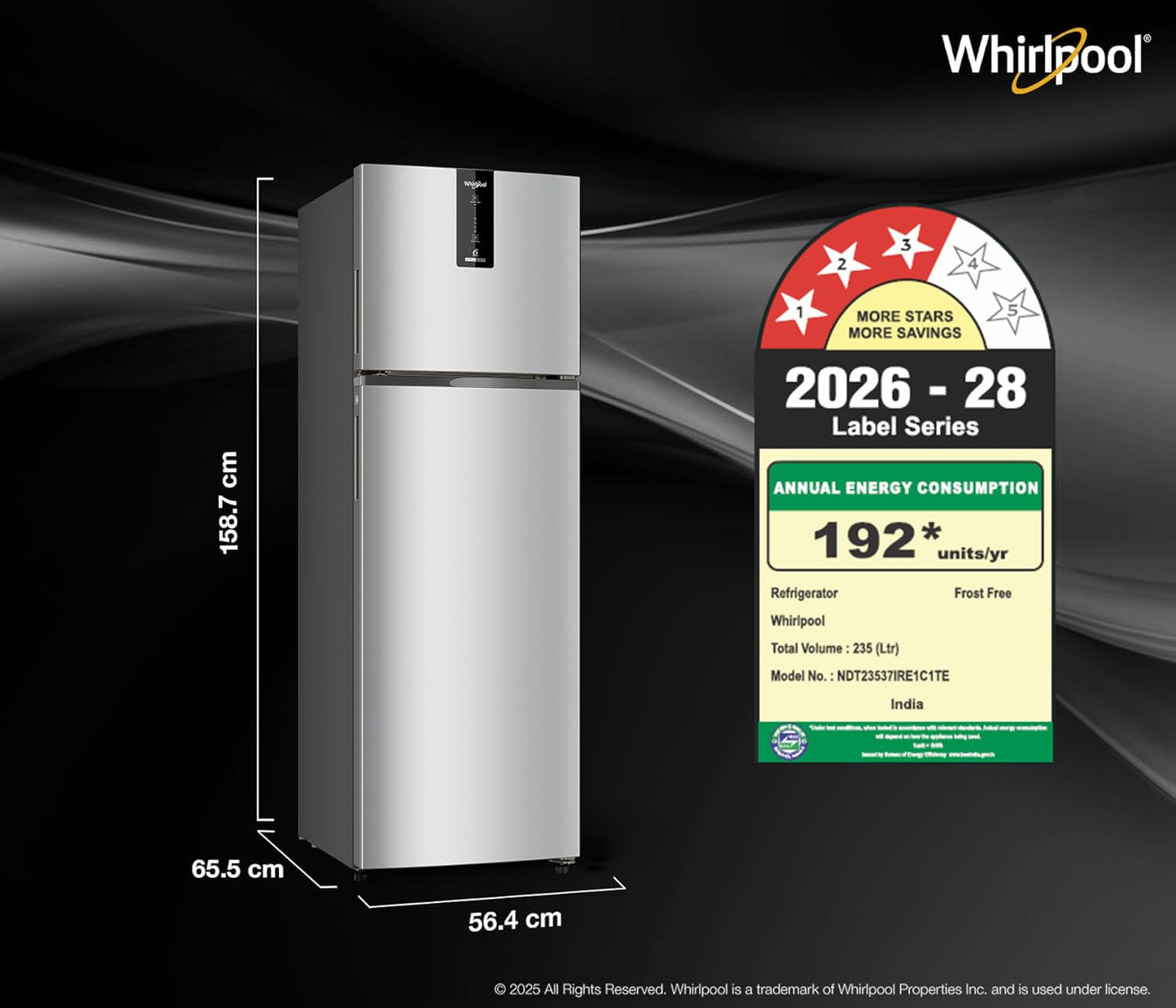 Whirlpool 235 L Frost Free Double Door 3 Star Refrigerator (Radiant Steel, IF INV ELT DF278 RADIANT STEEL(3S)-TL)