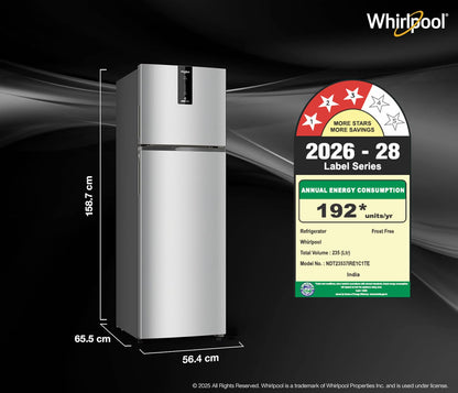 Whirlpool 235 L Frost Free Double Door 3 Star Refrigerator (Radiant Steel, IF INV ELT DF278 RADIANT STEEL(3S)-TL)