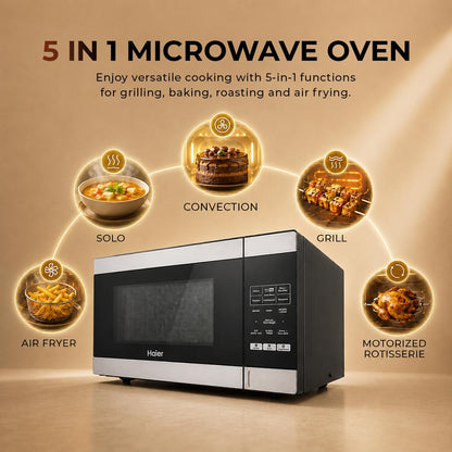 Haier 30L Convection Microwave Oven (HIL3001ARSB, Black) with In-Built Air Fryer | Motorized Rotisserie | Stainless-steel Cavity | 5 In 1 Microwave oven Visit the Haier Store