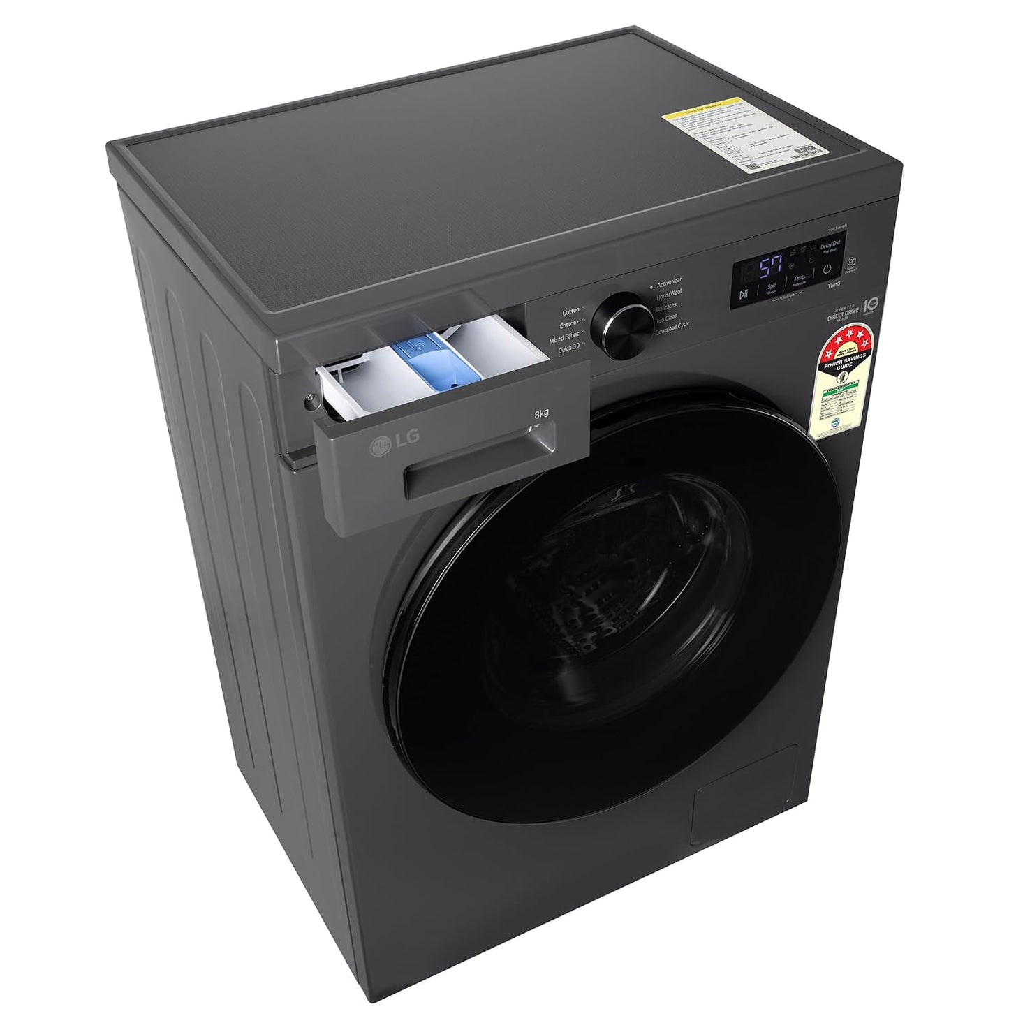 LG 8 kg 5 Star, Inverter Direct Drive Technology, Wi-Fi Enabled, 6 Motion DD, Steam Fully Automatic Front Load with In-built Heater Grey, Black (FHB1208Z4M)