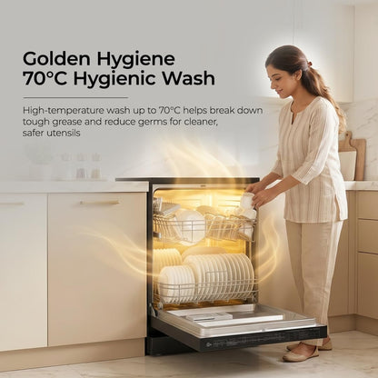 Midea 13 Place Setting Freestanding Dishwasher, 7 Wash Programs, Intensive 70°C, Glass Care Mode (MDWPF1301F(B) IN, ECO & Rapid Wash, Fully Automatic, Suitable for Indian Kitchen)