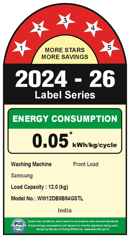 Samsung 12 kg, 5 Star, AI Control, Super Speed, Wi-Fi, Hygiene Steam with Inbuilt Heater, Digital Inverter, Fully-Automatic Front Load Washing Machine (WW12DB8B54GSTL, Navy)