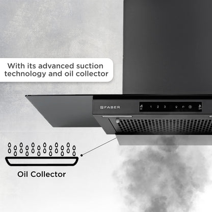 Faber HOOD MERCURY PRO IN HC SC BK BF 90 1200 CMH 90 cm T-Shape 90cm| Touch & Gesture Control| Autoclean| Filterless| Powerful suction | Low Noise Auto Clean Chimney (Wall Mounted, Black)