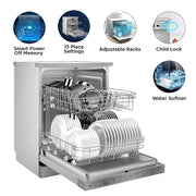 Midea TORRINO,WQP12-5201F Free Standing 13 Place Settings Intensive Kadhai Cleaning| No Pre-rinse Required Dishwasher