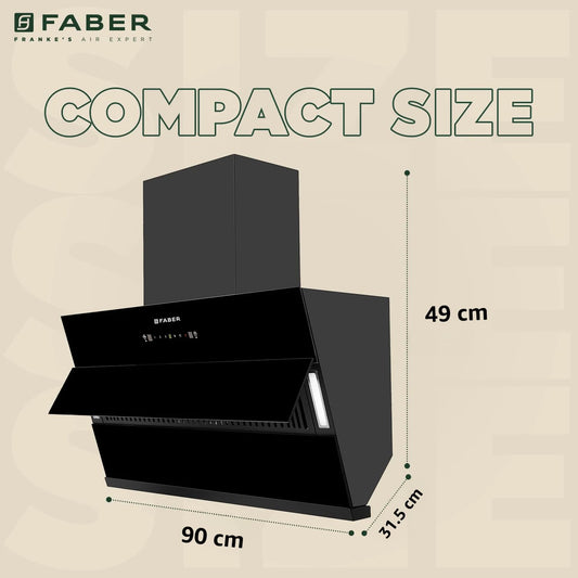 Faber HOOD BLISS FL SC AC BK 90 1350 CMH 90 cm Slant Glass 90 cm| Touch & Gesture Control| Autoclean| Filterless|Powerful Suction|Low Noise Auto Clean Chimney (Wall Mounted, Black)