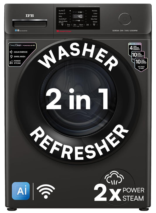 IFB 7 Kg 5 Star, DeepClean® Technology, AI Powered, WiFi, Fully Automatic Front Load Washing Machine (SERENA OXN 7012 CMS, PowerSteam®, 9 Swirl, Steam Refresh, Inbuilt Heater, Eco Inverter, Onyx)