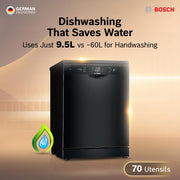 Bosch 13 Place Setting (fits up to 70 utensils) Free-Standing Dishwasher for Indian Utensils | Hygiene+ & Intensive Kadhai Program (SMS66GB01I, Inbuilt Heater, Removes 99.9% Germs, White)