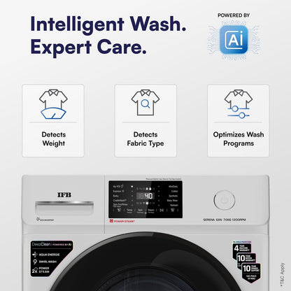 IFB 7 Kg 5 Star, DeepClean® Technology, AI Powered, WiFi, Fully Automatic Front Load Washing Machine (SERENA GXN 7012 CMS, PowerSteam®, 9 Swirl, Steam Refresh, Inbuilt Heater, Eco Inverter, Grey)