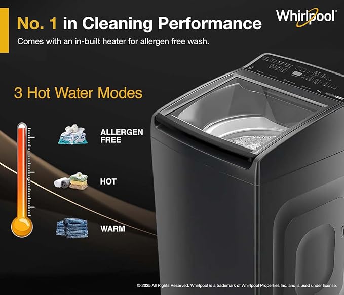 Whirlpool 7.5 Kg 5 Star StainWash Magic Clean PRO Fully Automatic Top Load Washing Machine (MAGIC CLEAN PRO SW 7.5 (H) GREY 10YMW with In-Built Heater)