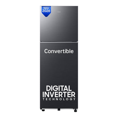 Samsung 256 L, 3 Star, Convertible, Digital Inverter Frost Free Double Door Refrigerator (RT40H30U3FHL, Black DOI, 2026 Model)