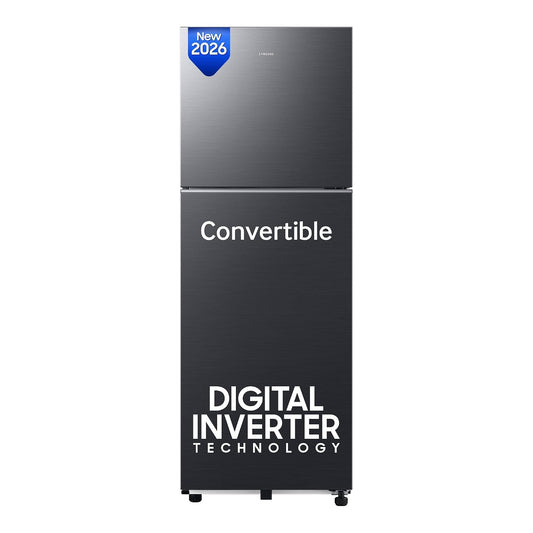 Samsung 256 L, 3 Star, Convertible, Digital Inverter Frost Free Double Door Refrigerator (RT40H30U3FHL, Black DOI, 2026 Model)