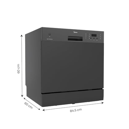 Midea 8 Place Setting Countertop Dishwasher, 6 Wash Programs, Intensive Wash, Water Efficient (Portable Table Top, Compact Design, Suitable for Indian Utensils, Small Family Use)