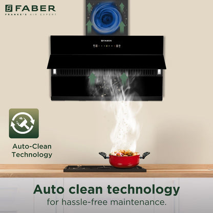Faber HOOD BLISS FL SC AC BK 90 1350 CMH 90 cm Slant Glass 90 cm| Touch & Gesture Control| Autoclean| Filterless|Powerful Suction|Low Noise Auto Clean Chimney (Wall Mounted, Black)