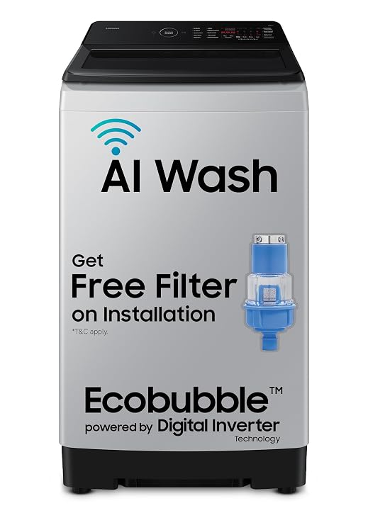 Samsung Smart Choice 10 Kg, 5 Star, AI Wash, AI Energy Mode, Wi-Fi, Ecobubble, AI VRT+, Soft Closing Door, Digital Inverter, Fully-Automatic Top Load Washing Machine (WA80F10E2LTL, Lavender Gray)