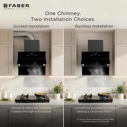 Faber HOOD BLISS FL SC AC BK 90 1350 CMH 90 cm Slant Glass 90 cm| Touch & Gesture Control| Autoclean| Filterless|Powerful Suction|Low Noise Auto Clean Chimney (Wall Mounted, Black)