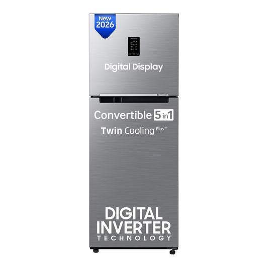 Samsung 301 L Frost Free Double Door 2 Star Refrigerator with Convertible 5-in-1, Digital Inverter, Digital Display, 2026 Model (REFINED INOX, RT31H4522S9/HL)