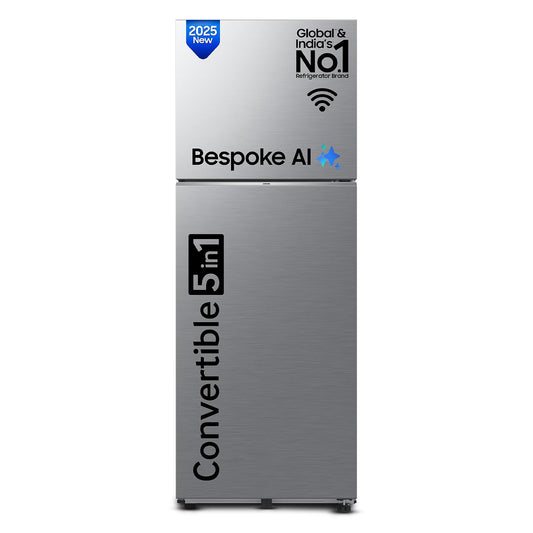 Samsung 330 L, 2 Star, Convertible 5-in-1, Digital Inverter, Frost Free Double Door, WiFi Enabled Bespoke AI Refrigerator (RT34DG5A2BS8HL, Elegant Inox, Silver)