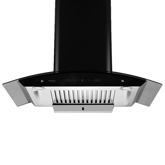 Hindware Smart Appliances Nevio Plus 90 IN 1300 CMH 90 cm | Curved Glass | Baffle Filter | Touch Control | Motion Sensor | 10 Years Motor Warranty | Energy Efficient LED Light | Powerful Suction | Auto Clean Chimney (Wall Mounted, Black)