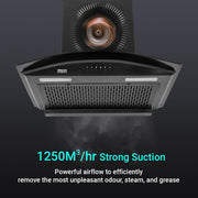 Inalsa Zylo 60PBAC Filterless 1250 m³/hr Curved Glass, Push Button Control 1250 CMH 60 cm Auto Clean Chimney (Wall Mounted, Black)