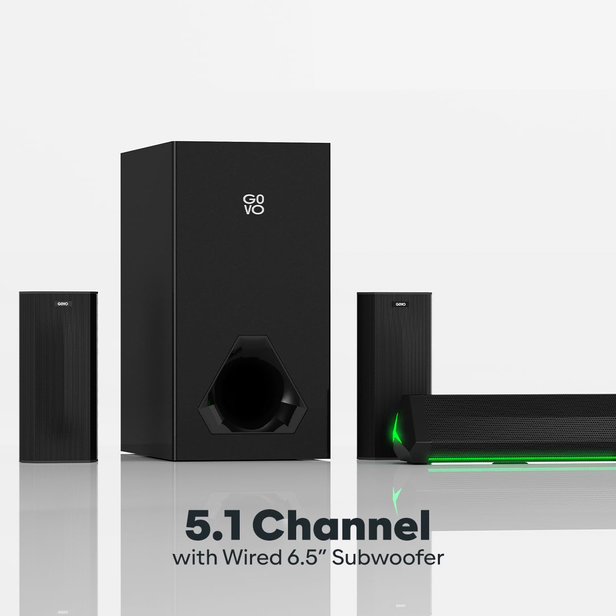 GOVO GOSURROUND 970 | 525W Soundbar, 5.1 Channel Home Theatre with Dolby Audio, 6.5" subwoofer, Opt, AUX, USB & Bluetooth, 5 Equalizer Modes, Stylish Remote & LED Display (Platinum Black)
