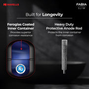 Havells Fabia Slim 15L Horizontal Left Storage Water Heater(Geyser)|Faster Heating|Safer to use|Saves electricity|Anti Rust Tank|Incoloy Element|7 Year Tank Warranty| Free Installation & Flexi Pipes