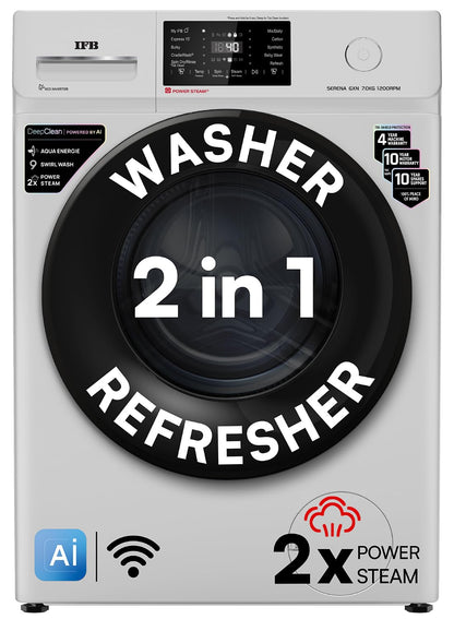 IFB 7 Kg 5 Star, DeepClean® Technology, AI Powered, WiFi, Fully Automatic Front Load Washing Machine (SERENA GXN 7012 CMS, PowerSteam®, 9 Swirl, Steam Refresh, Inbuilt Heater, Eco Inverter, Grey)