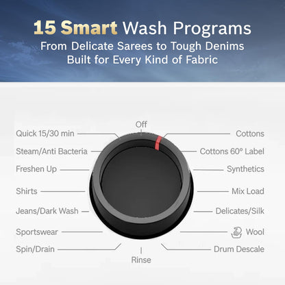 Bosch 8 kg 5 Star Front Load Fully-Automatic Washing Machine, AI ActiveWater, 15 Wash Programs, Removes 99.9% Germs with Steam, No Tangle or Wrinkle,White, WAJ28260IN