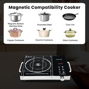 CADLEC HeatMate 2200W Infrared Cooktop | Versatile Cooking, All Utensils Compatible, 3 Preset Cooking Modes, Touch Control, Crystal Glass Plate & Digital Display | Barbecue Grill Rack | Black