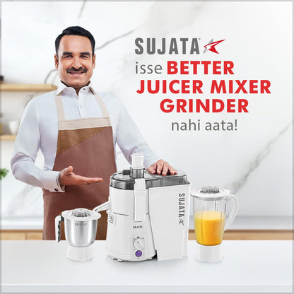 Sujata Powermatic Plus Juicer Mixer Grinder|900 Watts Double Ball Bearing Motor|22000 RPM|Non-Stop 90 Mins Running|2 Jars including 1750ml Blender, 1000ml Grinder Jar| (White)