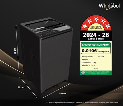 Whirlpool 7 kg Magic Clean 5 Star Fully Automatic Top Load Washing Machine Grey (MAGIC CLEAN 7.0 GENX GREY 5YMW)