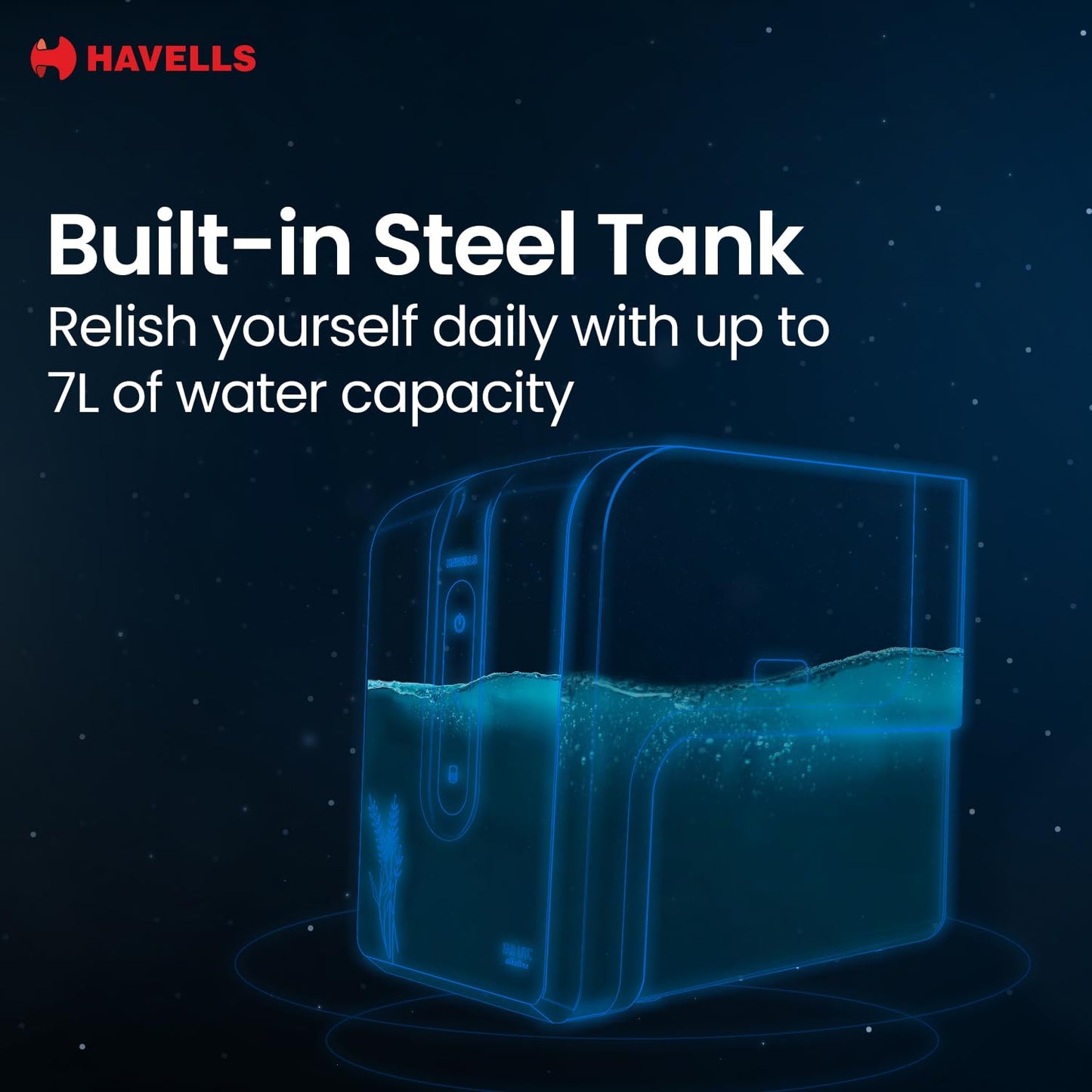 HAVELLS Fab UTC Alkaline 7 L RO + UV + Alkaline Water Purifier (Black)