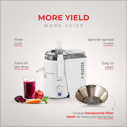 Sujata Powermatic Plus Juicer Mixer Grinder|900 Watts Double Ball Bearing Motor|22000 RPM|Non-Stop 90 Mins Running|2 Jars including 1750ml Blender, 1000ml Grinder Jar| (White)