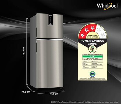 Whirlpool 327 L Frost Free Double Door 3 Star Refrigerator (Illusia Steel, IF INV 375 ILLUSIA STEEL(3S) CONV-Y)