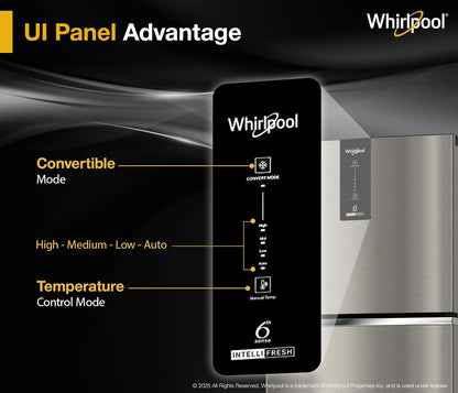 Whirlpool 327 L Frost Free Double Door 3 Star Refrigerator (Illusia Steel, IF INV 375 ILLUSIA STEEL(3S) CONV-Y)