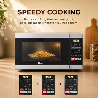 Haier 30L Convection Microwave Oven (HIL3001ARSB, Black) with In-Built Air Fryer | Motorized Rotisserie | Stainless-steel Cavity | 5 In 1 Microwave oven Visit the Haier Store