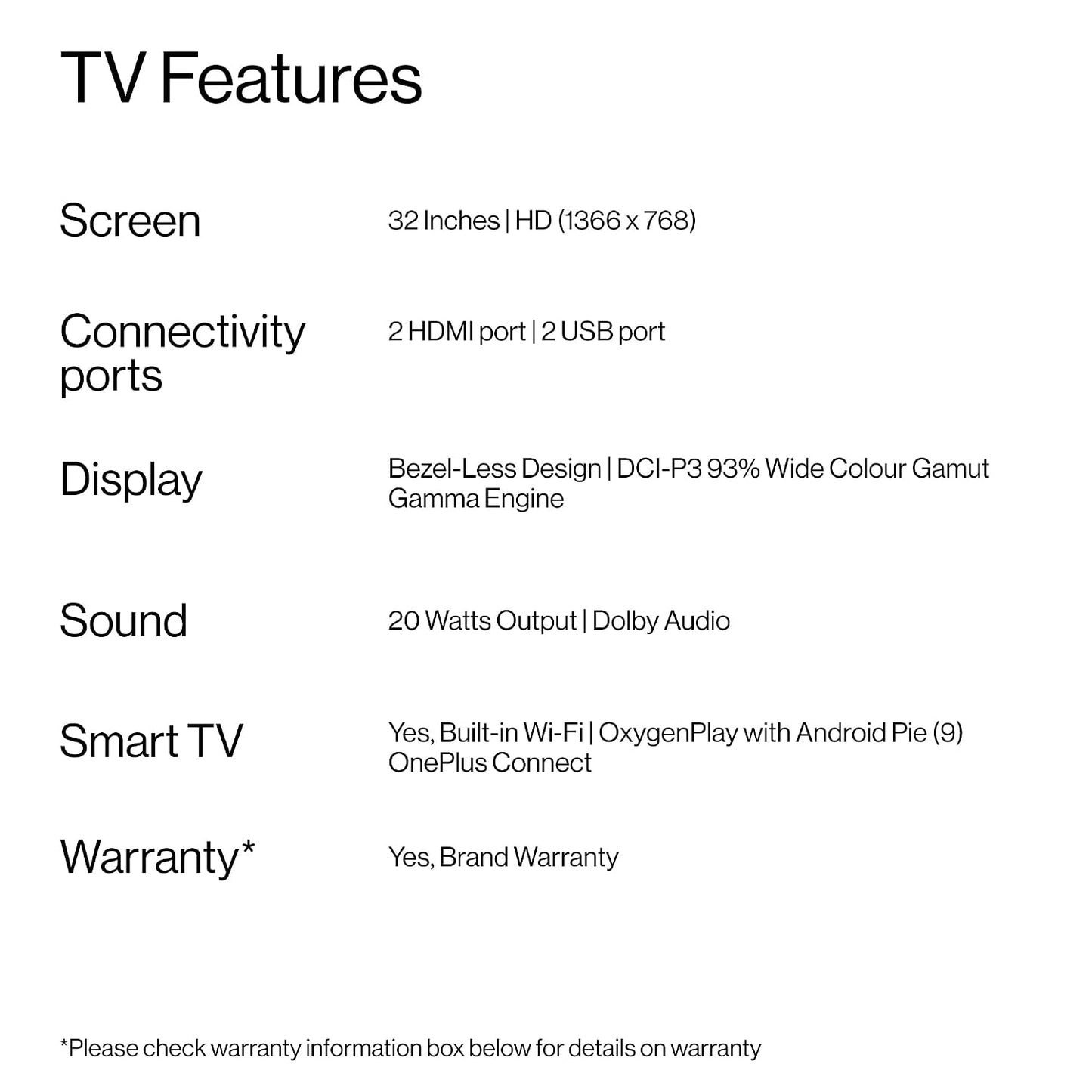 OnePlus 80 cm (32 inches) Y Series HD Ready LED Smart Android TV 32Y1 (Black)