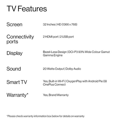OnePlus 80 cm (32 inches) Y Series HD Ready LED Smart Android TV 32Y1 (Black)