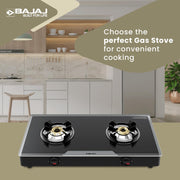 Bajaj 2Brgp7 Stainless Steel Glass Top Gas Stove with 2 Brass Burners, Isi Certified, Anti-Viral & Anti-Bacterial...