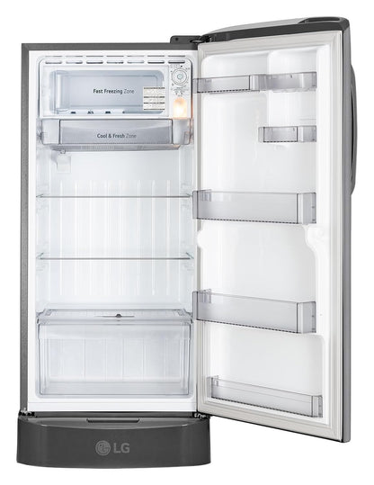 LG 210 L, 5 Star, Smart Inverter, Direct Cool Single Door Refrigerator (GLD2256ZAPZ, Shiny Steel, Fit Max Chiller Tray, Base stand with Drawer & Runs on Home Inverter)