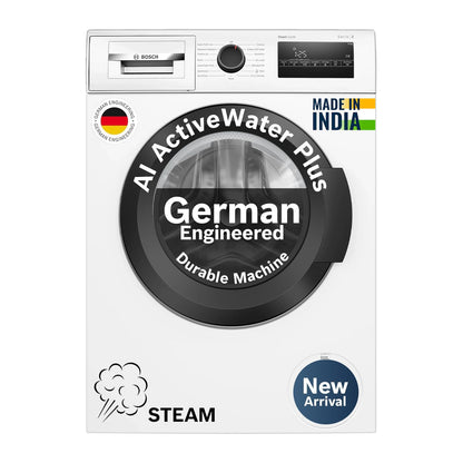 Bosch 8 kg 5 Star Front Load Fully-Automatic Washing Machine, AI ActiveWater, 15 Wash Programs, Removes 99.9% Germs with Steam, No Tangle or Wrinkle,White, WAJ28260IN