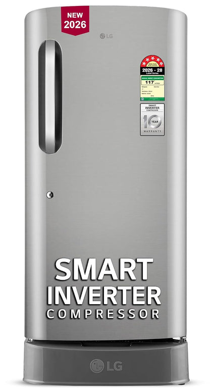 LG 210 L, 5 Star, Smart Inverter, Direct Cool Single Door Refrigerator (GLD2256ZAPZ, Shiny Steel, Fit Max Chiller Tray, Base stand with Drawer & Runs on Home Inverter)