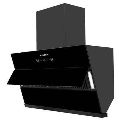 Faber HOOD BLISS FL SC AC BK 90 1350 CMH 90 cm Slant Glass 90 cm| Touch & Gesture Control| Autoclean| Filterless|Powerful Suction|Low Noise Auto Clean Chimney (Wall Mounted, Black)