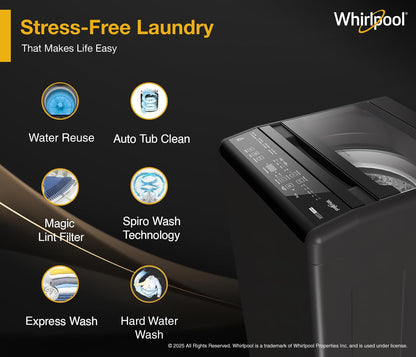 Whirlpool 7 kg Magic Clean 5 Star Fully Automatic Top Load Washing Machine Grey (MAGIC CLEAN 7.0 GENX GREY 5YMW)