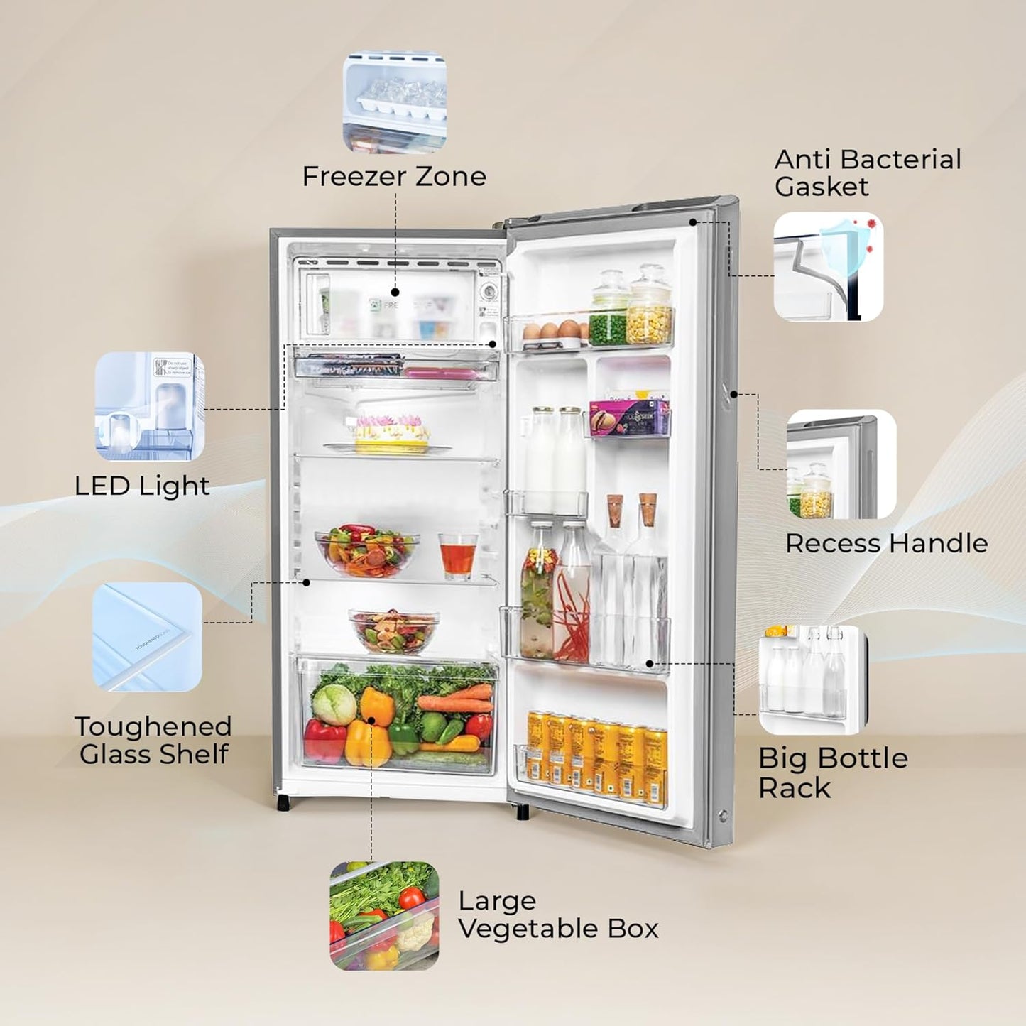 Haier 190 L 4 Star Direct Cool Single Door Refrigerator with Fast Ice Making, Easy Clean Back, Large Vegetable Box (HED-204TDSA-N, Dazzle Steel, 2026 Model)