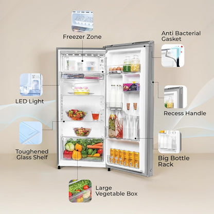 Haier 190 L 4 Star Direct Cool Single Door Refrigerator with Fast Ice Making, Easy Clean Back, Large Vegetable Box (HED-204TDSA-N, Dazzle Steel, 2026 Model)