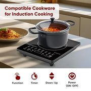 CADLEC CookXpert 2000W Induction Cooktop for Kitchen | Fast Heating, Feather Touch Control, 8 Preset Menus, LED Display, Auto Cut-Off & Overheat Protection | BIS Approved, 2-Year Warranty | Black