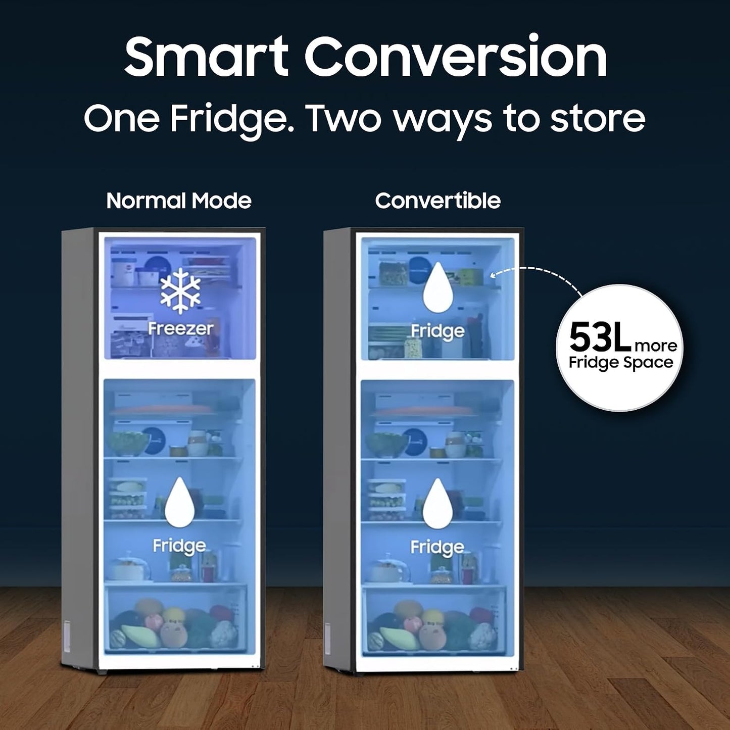 Samsung 256 L, 3 Star, Convertible, Digital Inverter Frost Free Double Door Refrigerator (RT40H30U3FHL, Black DOI, 2026 Model)