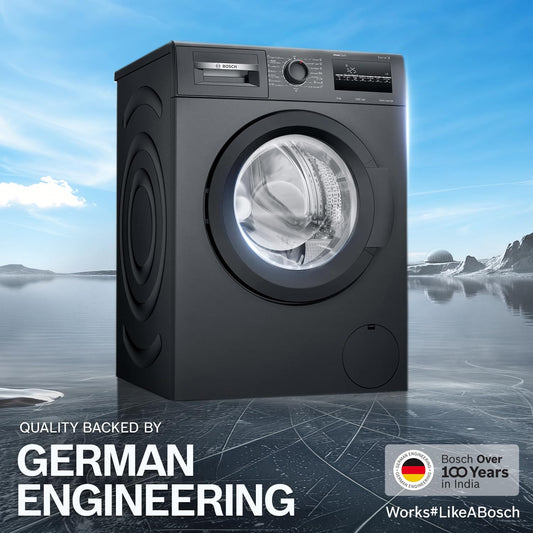 Bosch 8 kg 5 Star Front Load Fully-Automatic Washing Machine, AI ActiveWater,15 Wash Programs, Removes 99.9% Germs with Steam, No Tangle or Wrinkle, Zero Vibration, Black/Grey, WAJ2826CIN